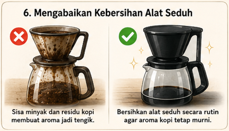 Mengabaikan kebersihan alat seduh kopi