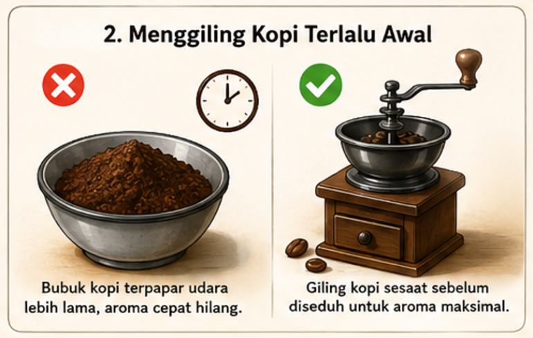 Menggiling Kopi Terlalu Awal, Membuat Aroma Cepat Hilang