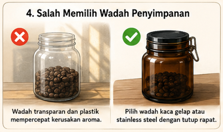 Salah memilih tempat penyimpanan kopi, bisa menjadi penyebab aroma kopi cepat hilang